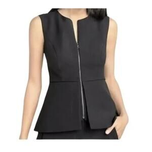 BCBG Maxazria Black Abrielle Peplum Zipper Blouse Mimimalist Preppy Size Small